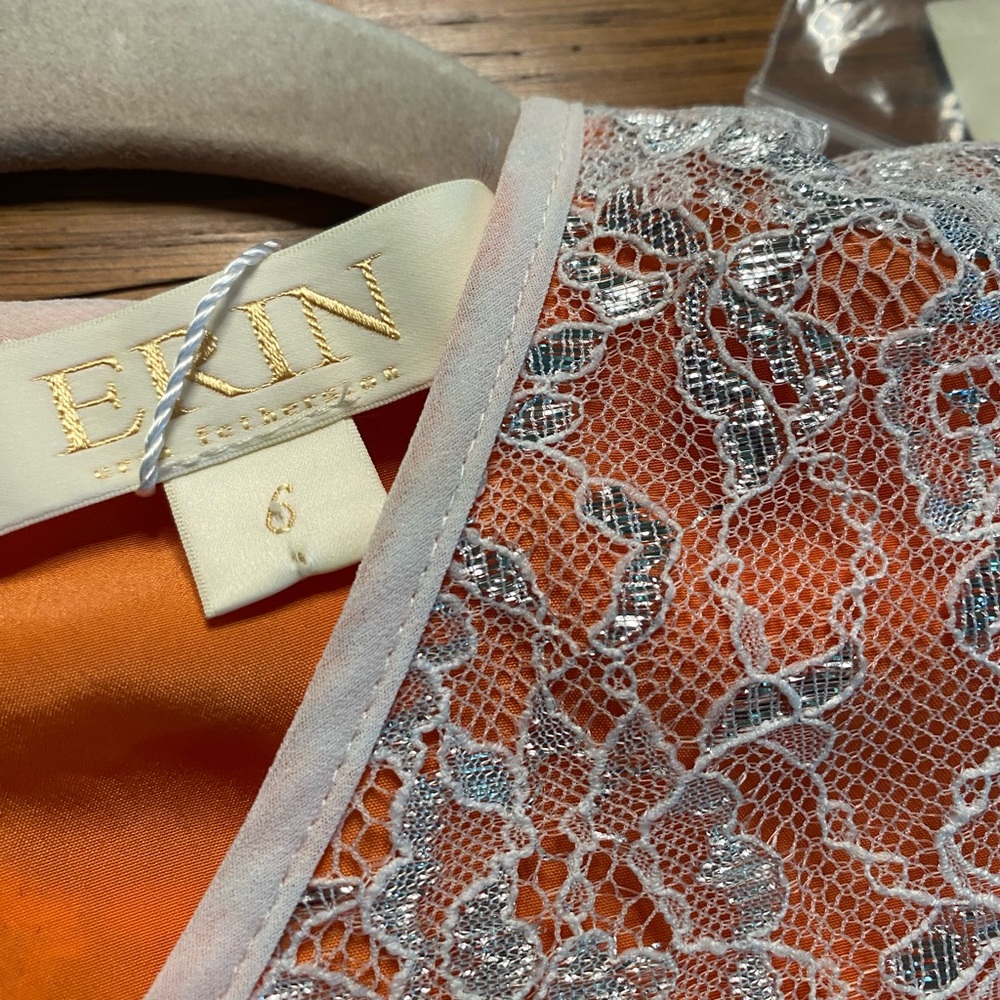 ERIN Erin Fetherston Metallic Lace Dress Size 6 Cantaloupe- NWT - Picture 5 of 11